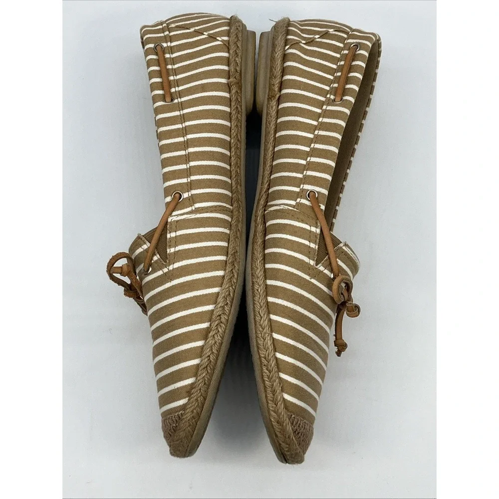 Pierre Dumas 10 M Tan White Striped Boat Shoes Espadrilles Nautical Yacht‎ Prep